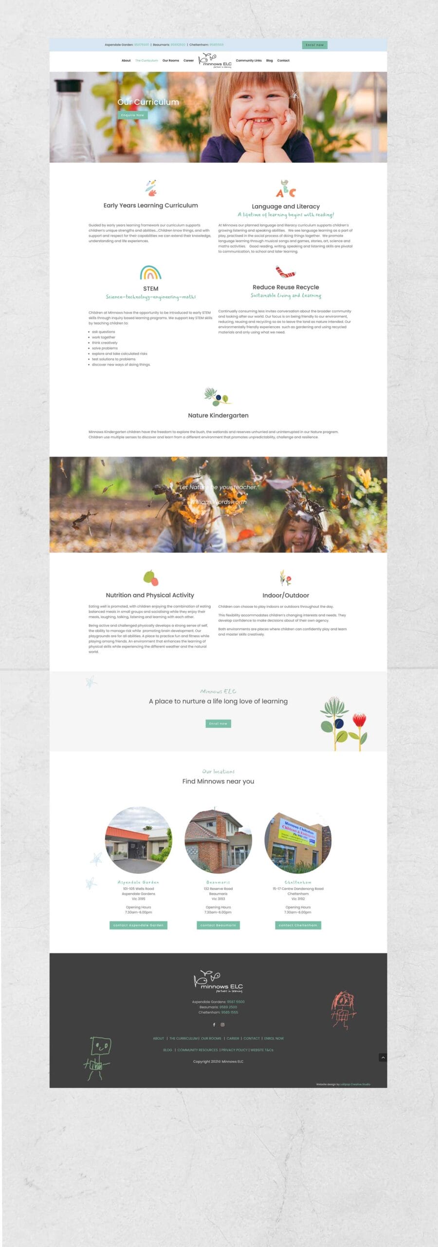 Homepage Web Design Elc Childcare Minnows Service Page
