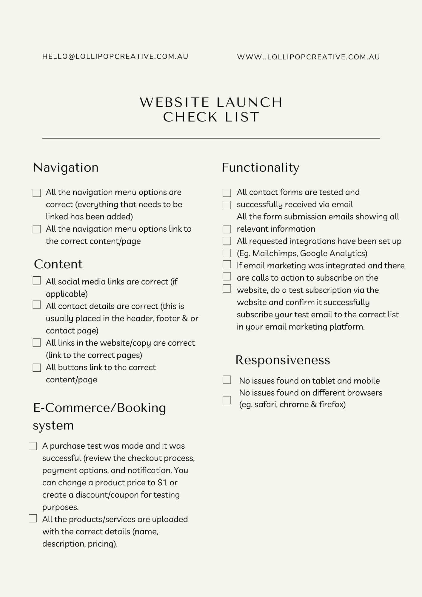 website launch checklist
