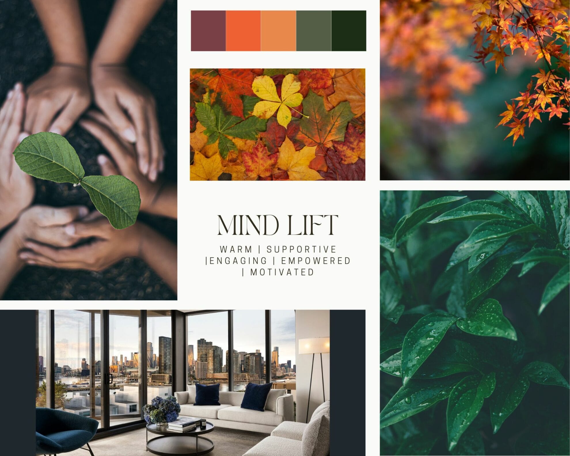 Psychologist moodboard with earthy colours