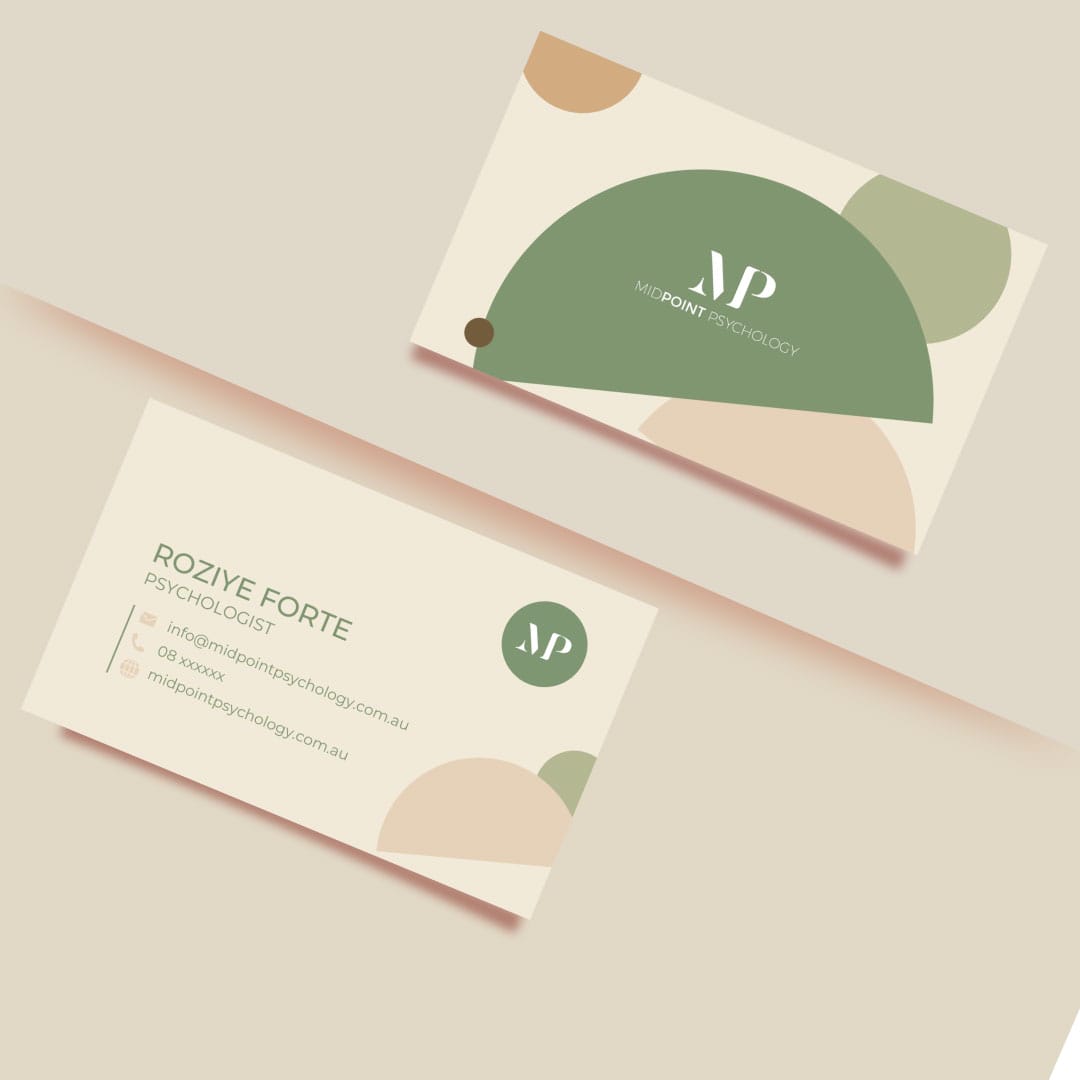 Two business cards with a geometric design showcasing effective branding.