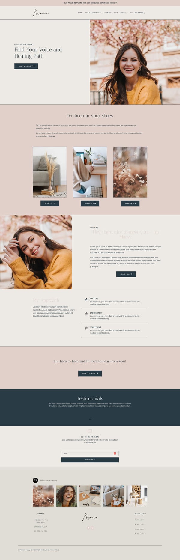 A website design for a therapist business.